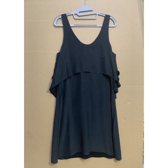 MORGAN CARPER Anthropologie Black Sateen Shift Dress with Back Ruffles Sz 6 - Picture 12 of 13